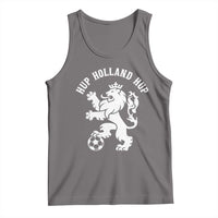 Hup Holland Hup Netherlands Crowned Lion Rampant Playing Football Graphic Tank Top Nederlands Coat of Arms Inspo Dutch Soccer Fans