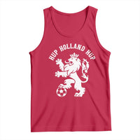 Hup Holland Hup Netherlands Crowned Lion Rampant Playing Football Graphic Tank Top Nederlands Coat of Arms Inspo Dutch Soccer Fans