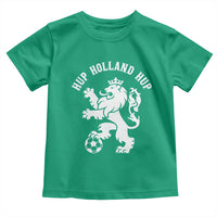 Hup Holland Hup Netherlands Crowned Lion Rampant Playing Football Graphic Toddler T Shirt Nederlands Coat of Arms Inspo Dutch Soccer Fans