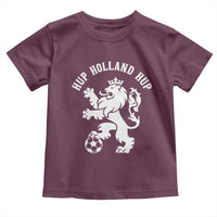 Hup Holland Hup Netherlands Crowned Lion Rampant Playing Football Graphic Toddler T Shirt Nederlands Coat of Arms Inspo Dutch Soccer Fans