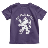 Hup Holland Hup Netherlands Crowned Lion Rampant Playing Football Graphic Toddler T Shirt Nederlands Coat of Arms Inspo Dutch Soccer Fans