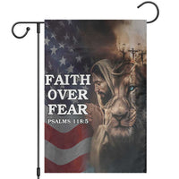 Faith Over Fear Psalm 118:5 Christian Patriotic Garden Flag Jesus Lion Cross American Flag