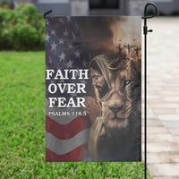 Faith Over Fear Psalm 118:5 Christian Patriotic Garden Flag Jesus Lion Cross American Flag