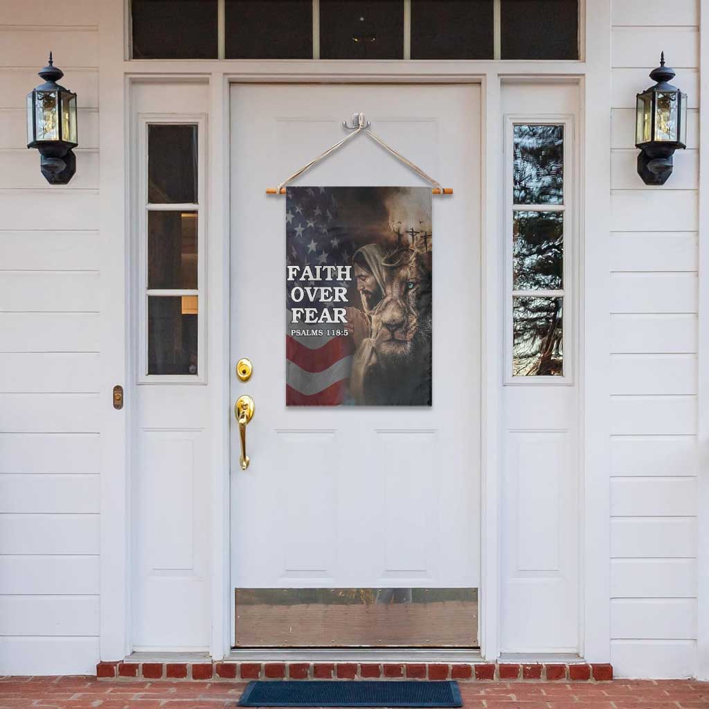 Faith Over Fear Psalm 118:5 Christian Patriotic Garden Flag Jesus Lion Cross American Flag