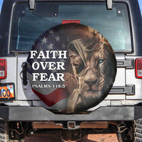Faith Over Fear Psalm 118:5 Christian Patriotic Spare Tire Cover Jesus Lion Cross American Flag