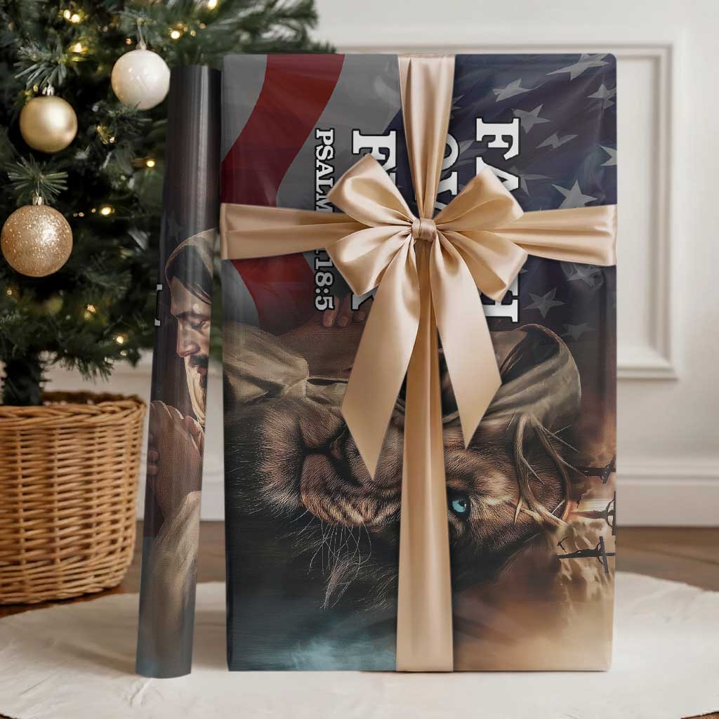 Faith Over Fear Psalm 118:5 Christian Patriotic Wrapping Paper Roll Jesus Lion Cross American Flag