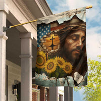 Christian American Cross Jesus Crown of Thorns Garden Flag Patriotic Sunset with Sunflowers