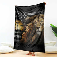 Lion of Judah Faith Patriotic Christian Throw Blanket Jesus Praying with Cross American Flag