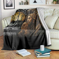 Lion of Judah Faith Patriotic Christian Throw Blanket Jesus Praying with Cross American Flag