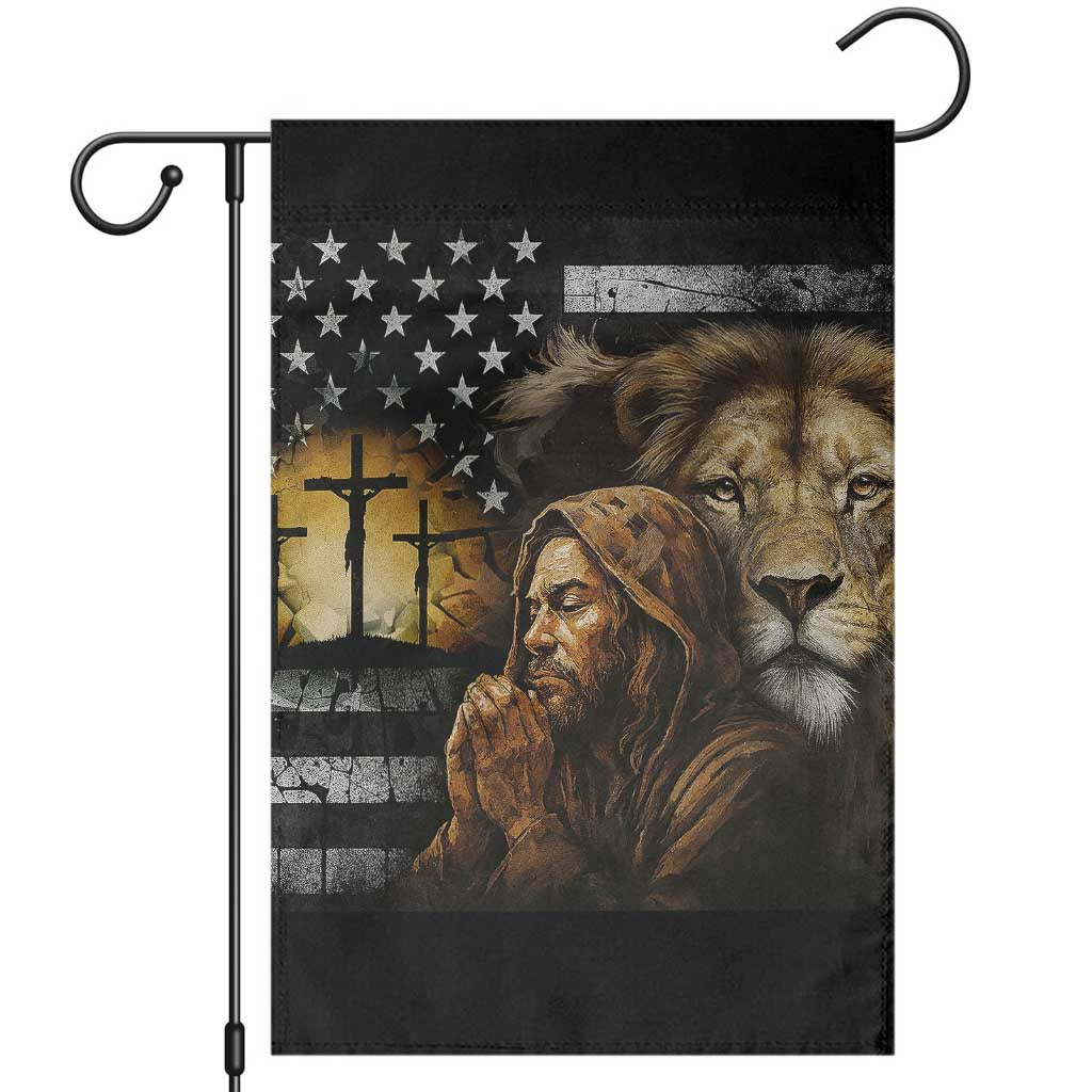 Lion of Judah Faith Patriotic Christian Garden Flag Jesus Praying with Cross American Flag