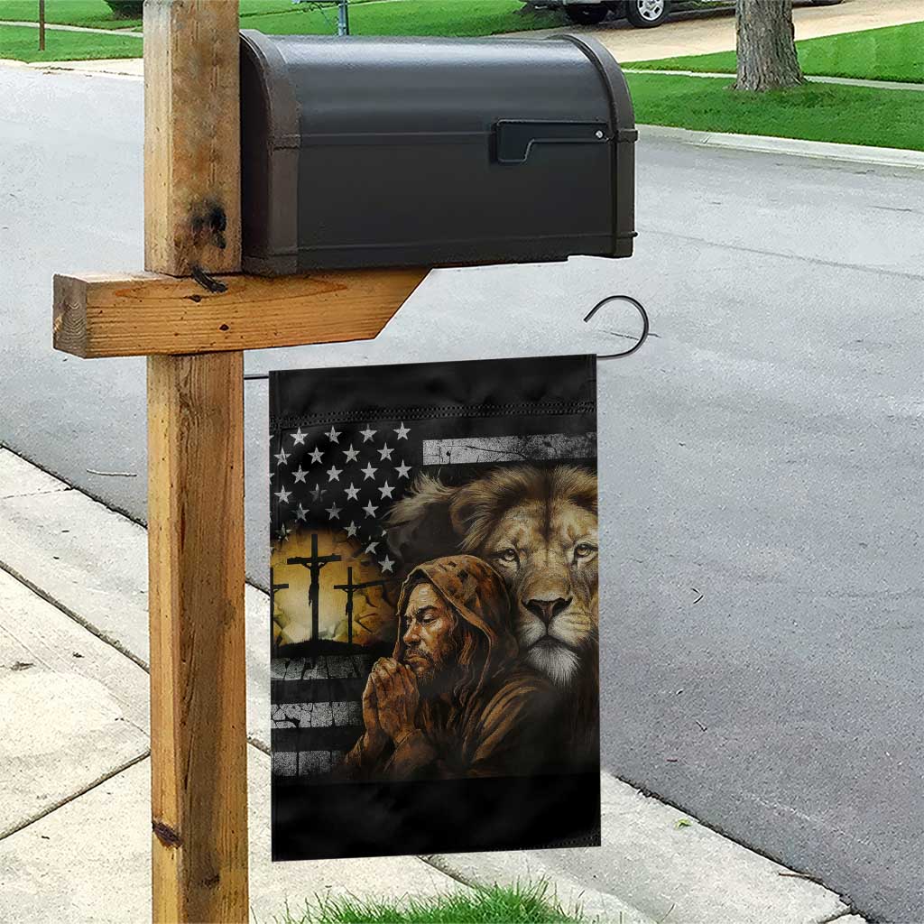 Lion of Judah Faith Patriotic Christian Garden Flag Jesus Praying with Cross American Flag