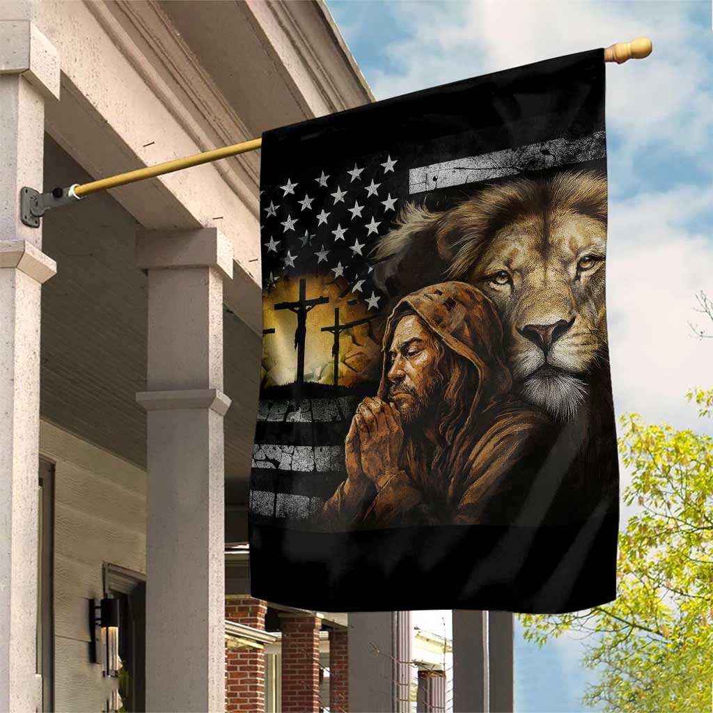 Lion of Judah Faith Patriotic Christian Garden Flag Jesus Praying with Cross American Flag