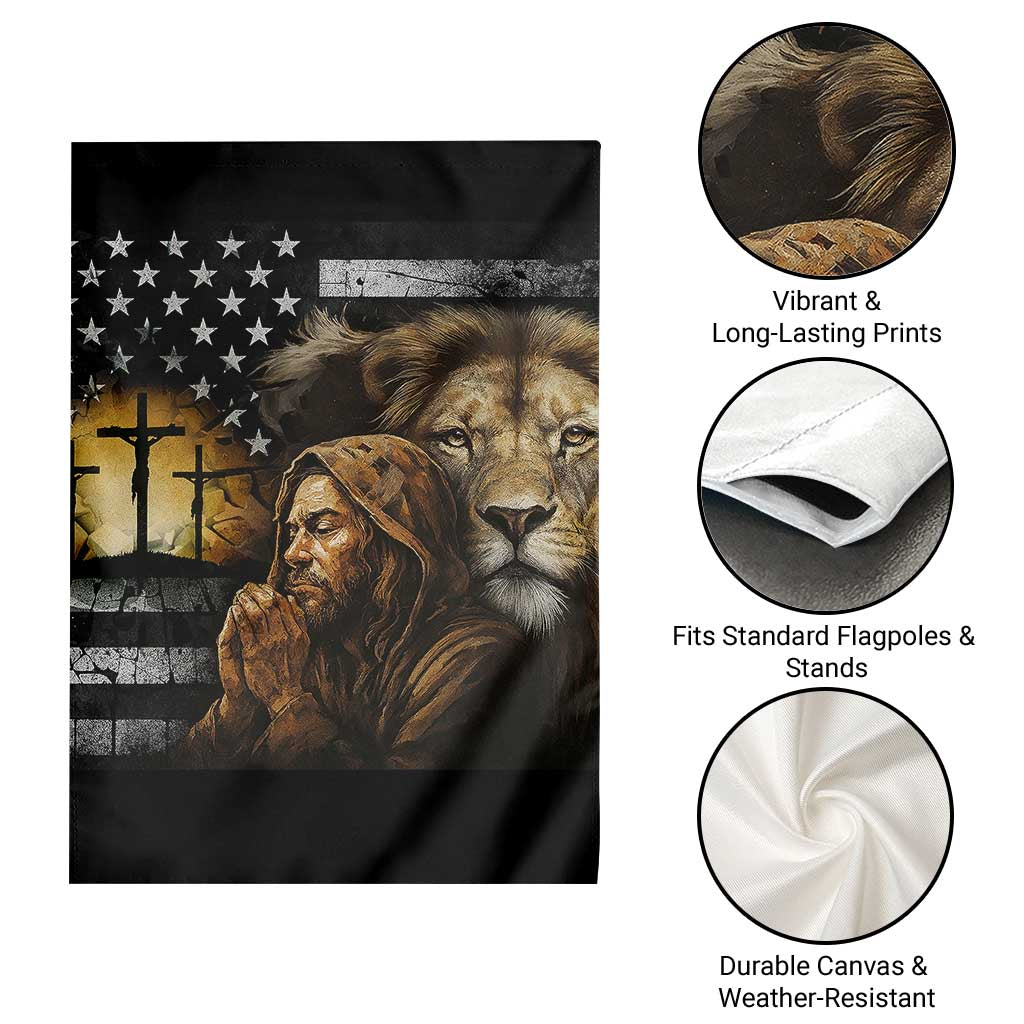 Lion of Judah Faith Patriotic Christian Garden Flag Jesus Praying with Cross American Flag