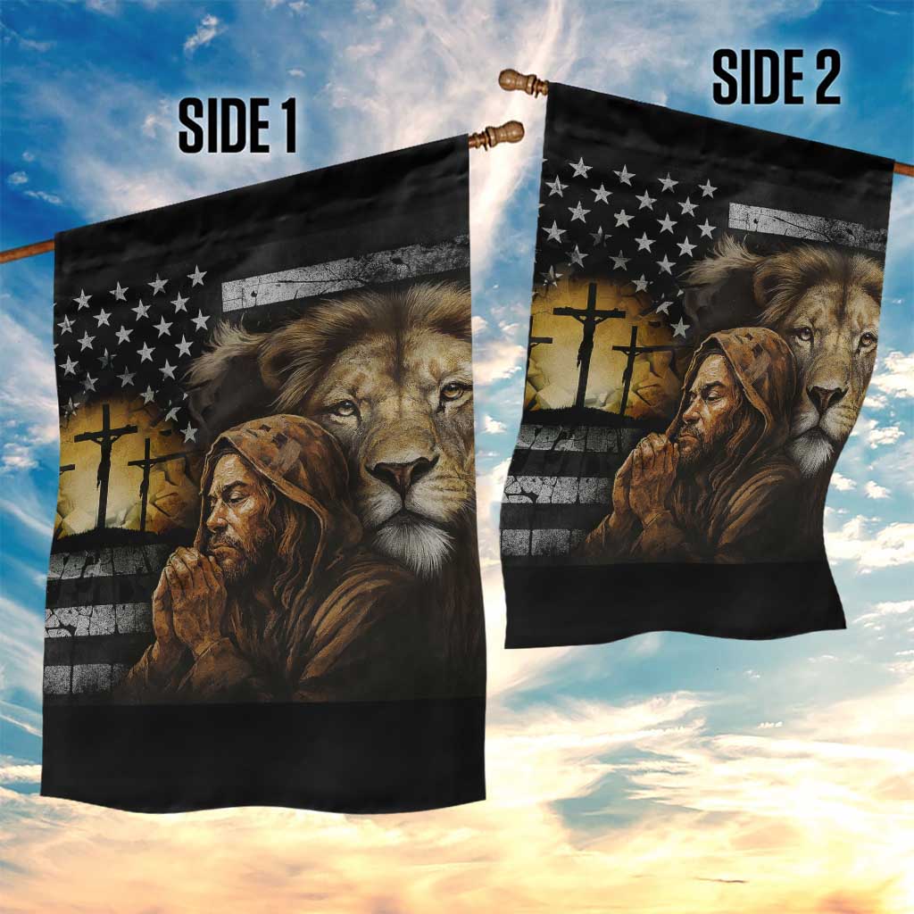 Lion of Judah Faith Patriotic Christian Garden Flag Jesus Praying with Cross American Flag