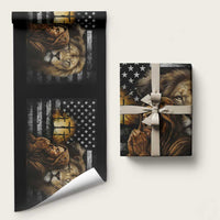 Lion of Judah Faith Patriotic Christian Wrapping Paper Roll Jesus Praying with Cross American Flag