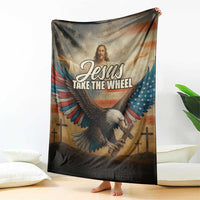 Jesus Take the Wheel Patriotic Eagle Throw Blanket Christian American Flag Faith
