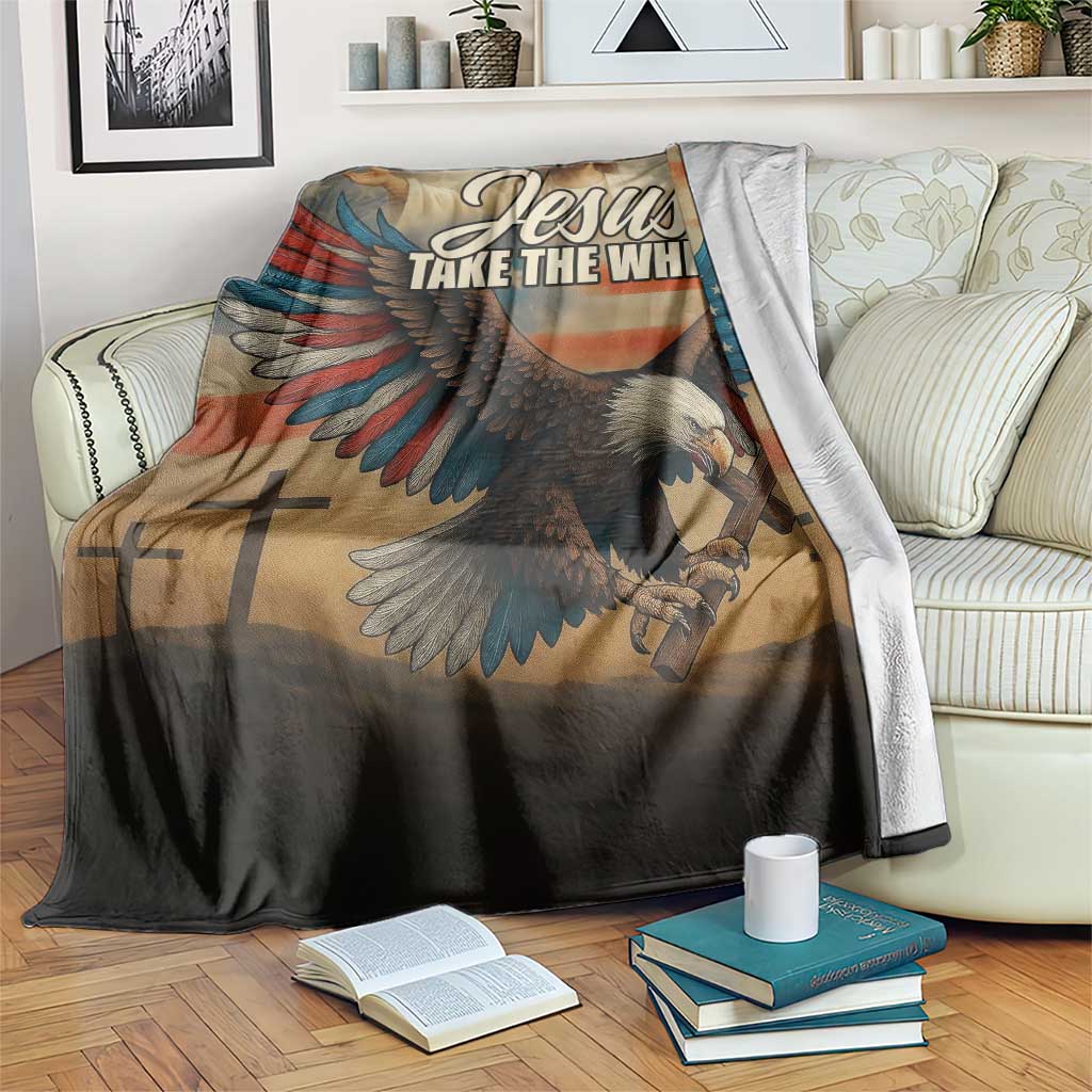 Jesus Take the Wheel Patriotic Eagle Throw Blanket Christian American Flag Faith