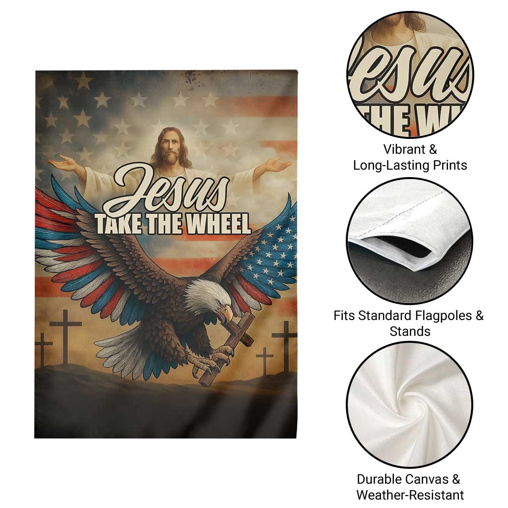 Jesus Take the Wheel Patriotic Eagle Garden Flag Christian American Flag Faith