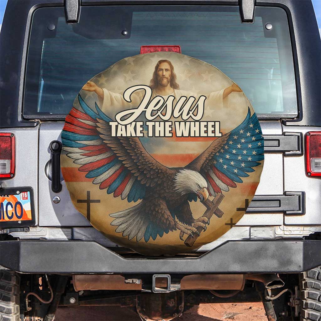Jesus Take the Wheel Patriotic Eagle Spare Tire Cover Christian American Flag Faith