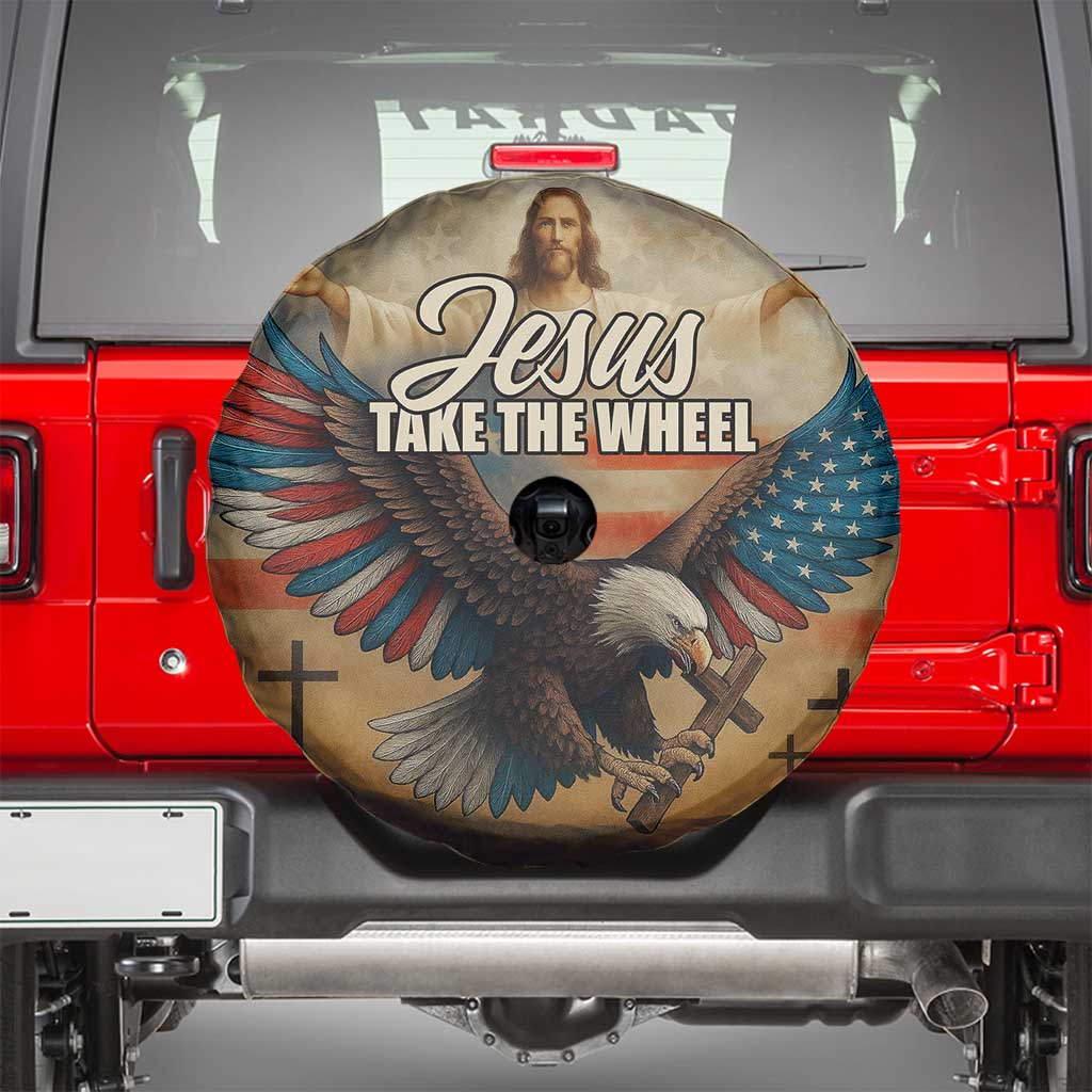 Jesus Take the Wheel Patriotic Eagle Spare Tire Cover Christian American Flag Faith
