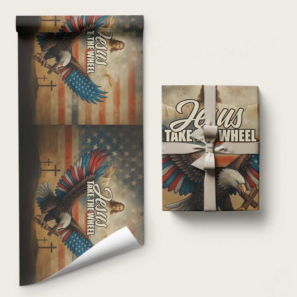 Jesus Take the Wheel Patriotic Eagle Wrapping Paper Roll Christian American Flag Faith