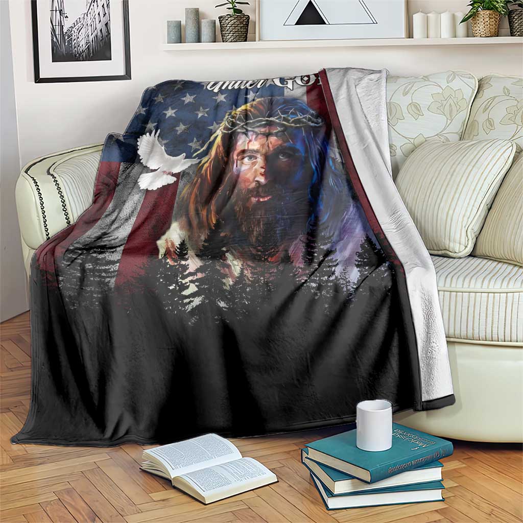 One Nation Under God Christian Throw Blanket Jesus Portrait with American Flag Doves Patriotic