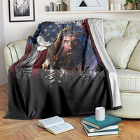 One Nation Under God Christian Throw Blanket Jesus Portrait with American Flag Doves Patriotic
