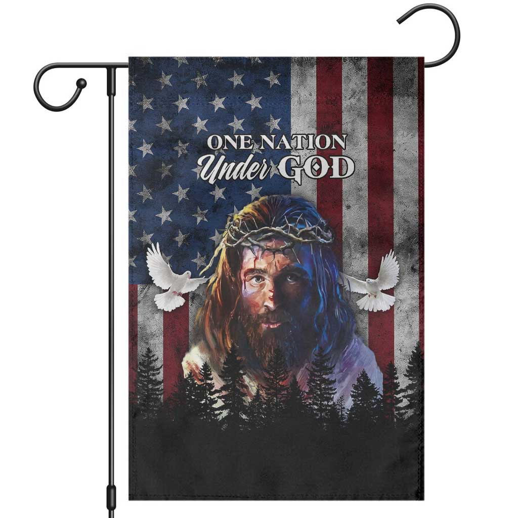 One Nation Under God Christian Garden Flag Jesus Portrait with American Flag Doves Patriotic