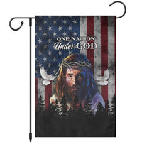 One Nation Under God Christian Garden Flag Jesus Portrait with American Flag Doves Patriotic