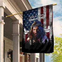 One Nation Under God Christian Garden Flag Jesus Portrait with American Flag Doves Patriotic