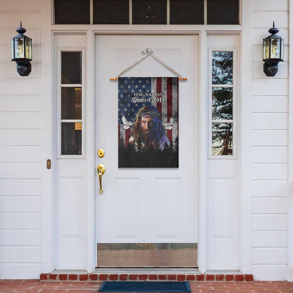 One Nation Under God Christian Garden Flag Jesus Portrait with American Flag Doves Patriotic