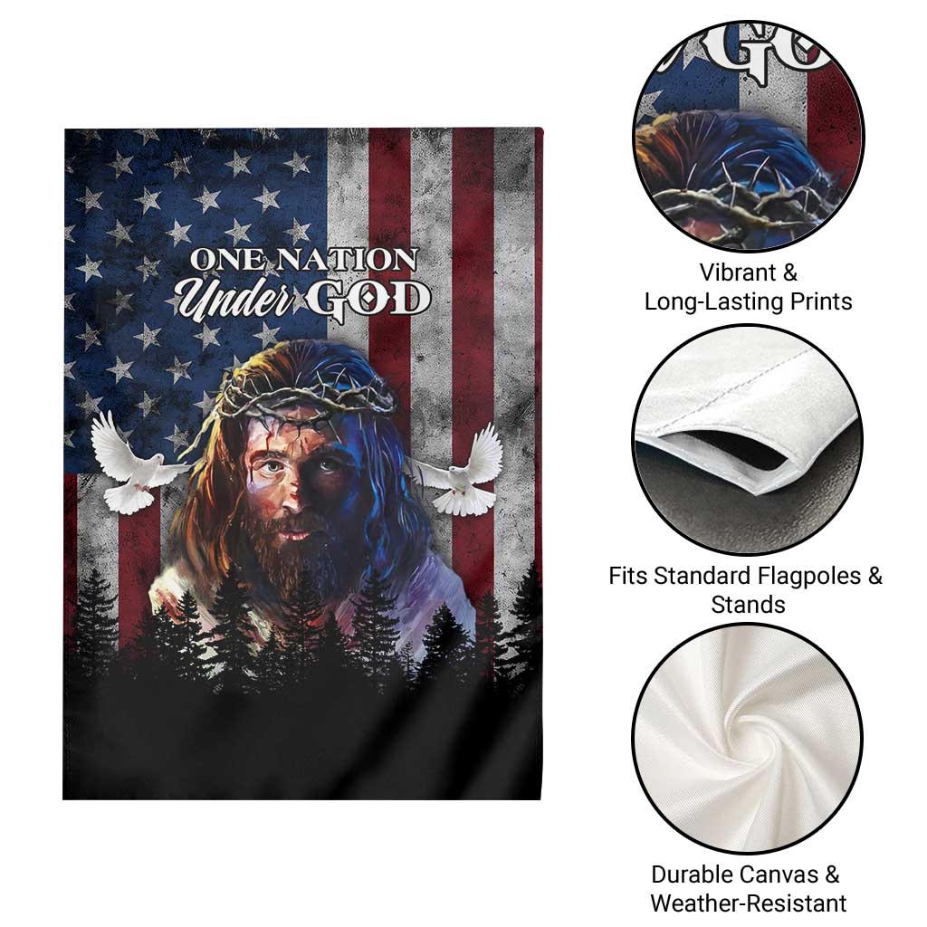 One Nation Under God Christian Garden Flag Jesus Portrait with American Flag Doves Patriotic