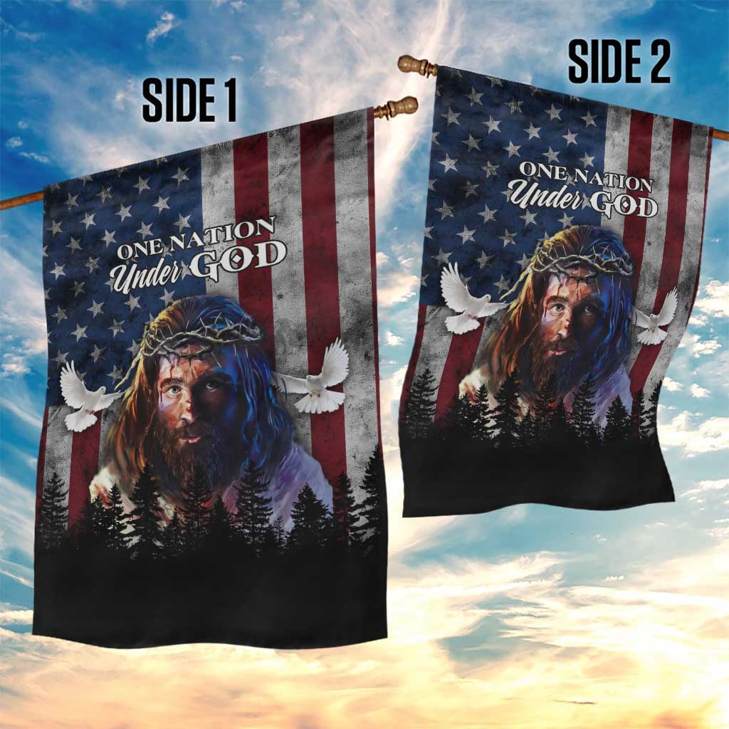 One Nation Under God Christian Garden Flag Jesus Portrait with American Flag Doves Patriotic