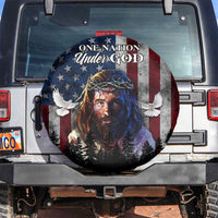 One Nation Under God Christian Spare Tire Cover Jesus Portrait with American Flag Doves Patriotic
