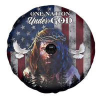 One Nation Under God Christian Spare Tire Cover Jesus Portrait with American Flag Doves Patriotic