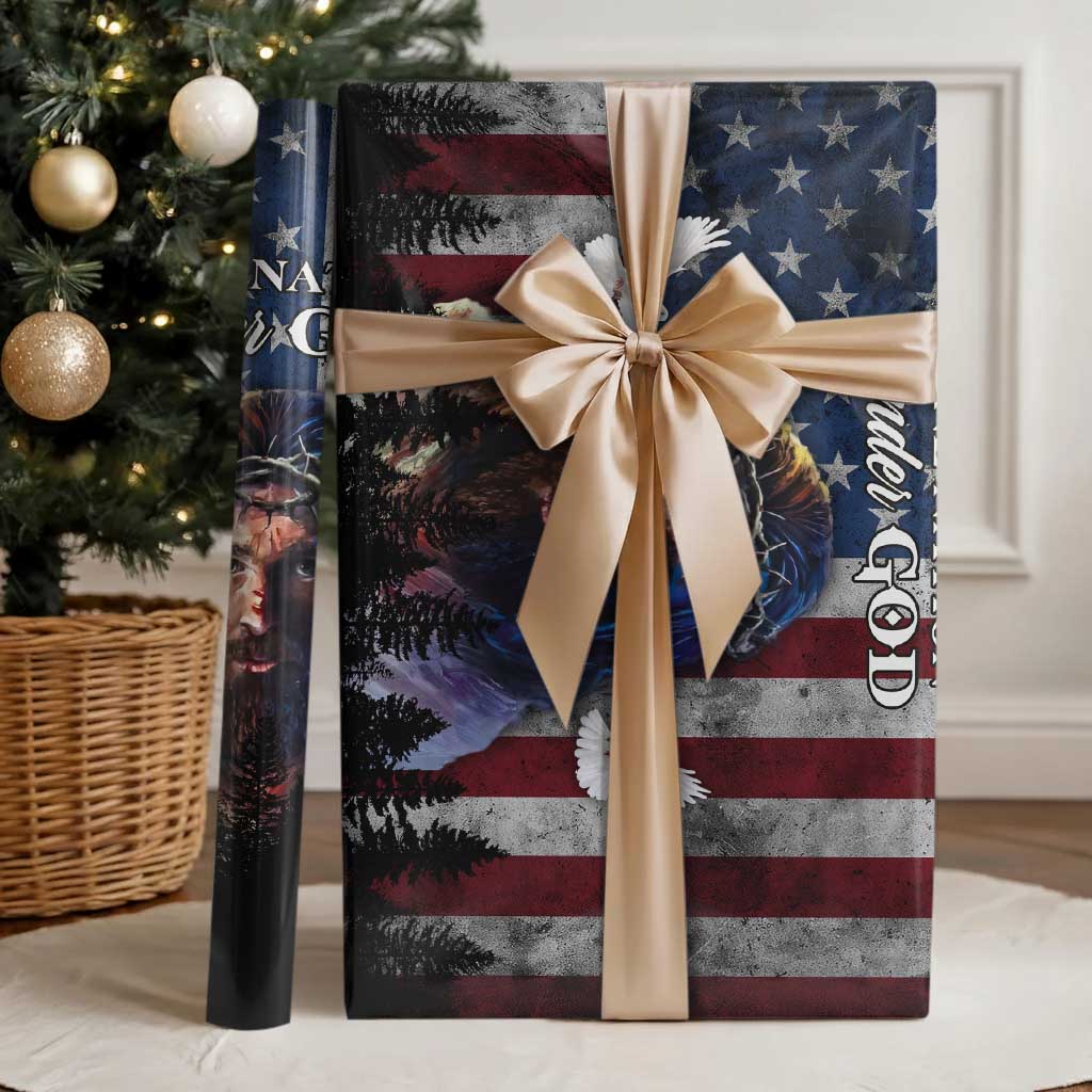 One Nation Under God Christian Wrapping Paper Roll Jesus Portrait with American Flag Doves Patriotic