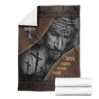 Faith Over Fear Rustic Christian Throw Blanket Jesus Cross Black and Brown Leather Style Effect