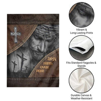 Faith Over Fear Rustic Christian Garden Flag Jesus Cross Black and Brown Leather Style Effect