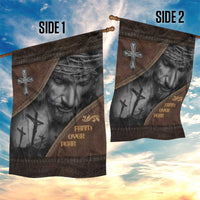 Faith Over Fear Rustic Christian Garden Flag Jesus Cross Black and Brown Leather Style Effect