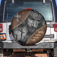 Faith Over Fear Rustic Christian Spare Tire Cover Jesus Cross Black and Brown Leather Style Effect