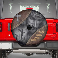 Faith Over Fear Rustic Christian Spare Tire Cover Jesus Cross Black and Brown Leather Style Effect