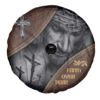 Faith Over Fear Rustic Christian Spare Tire Cover Jesus Cross Black and Brown Leather Style Effect