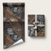 Faith Over Fear Rustic Christian Wrapping Paper Roll Jesus Cross Black and Brown Leather Style Effect