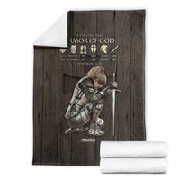 Personalized Armor of God Christian Wooden Style Throw Blanket Ephesians 6:10 Scripture Faith Gift for Women