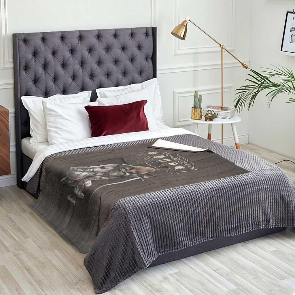 Personalized Armor of God Christian Wooden Style Throw Blanket Ephesians 6:10 Scripture Faith Gift for Women