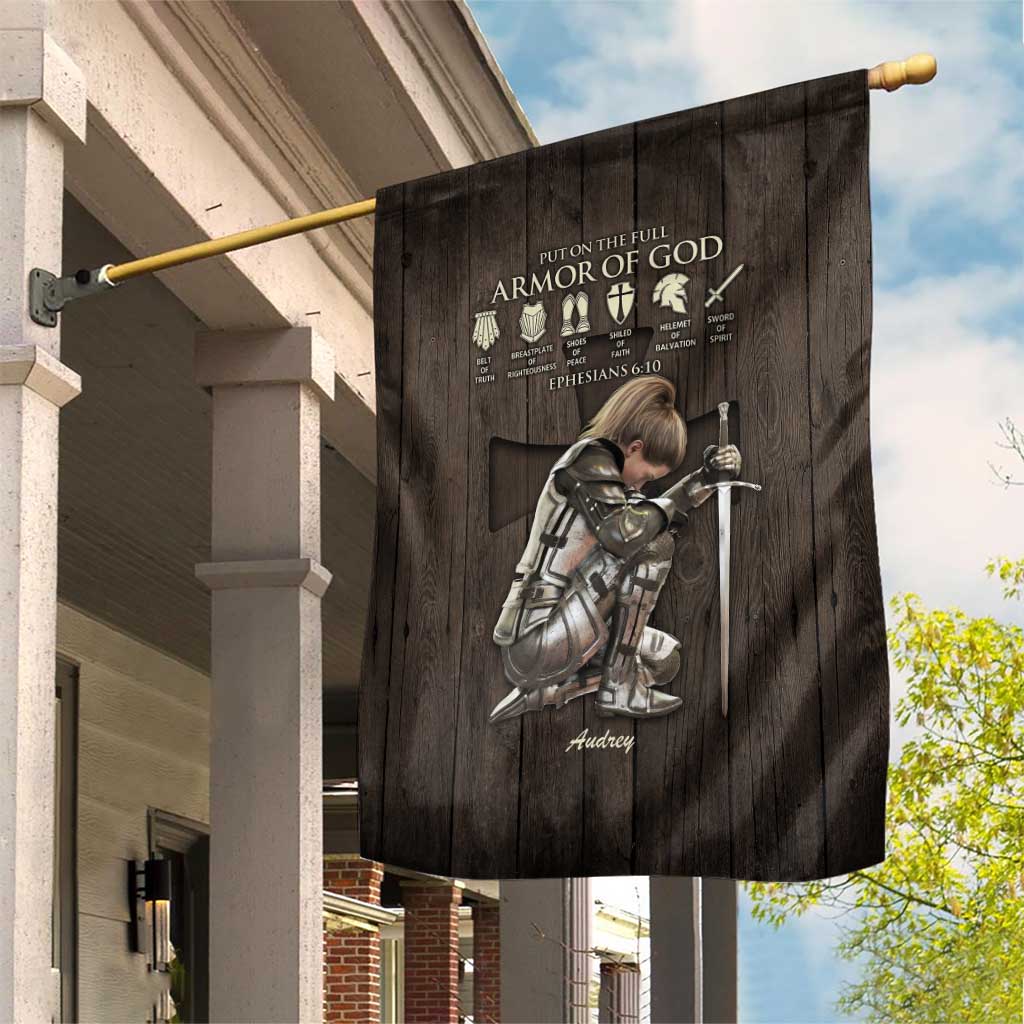 Personalized Armor of God Christian Wooden Style Garden Flag Ephesians 6:10 Scripture Faith Gift for Women