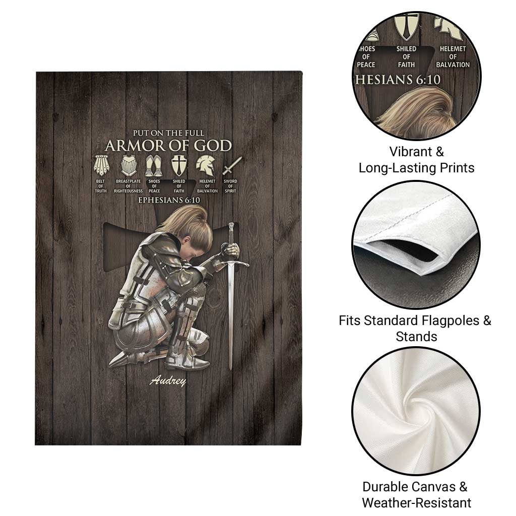 Personalized Armor of God Christian Wooden Style Garden Flag Ephesians 6:10 Scripture Faith Gift for Women