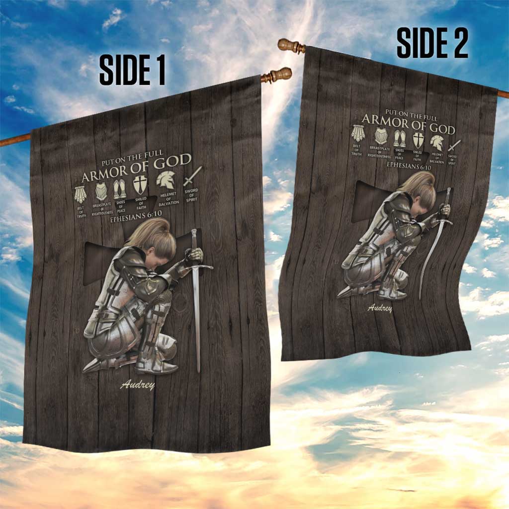 Personalized Armor of God Christian Wooden Style Garden Flag Ephesians 6:10 Scripture Faith Gift for Women