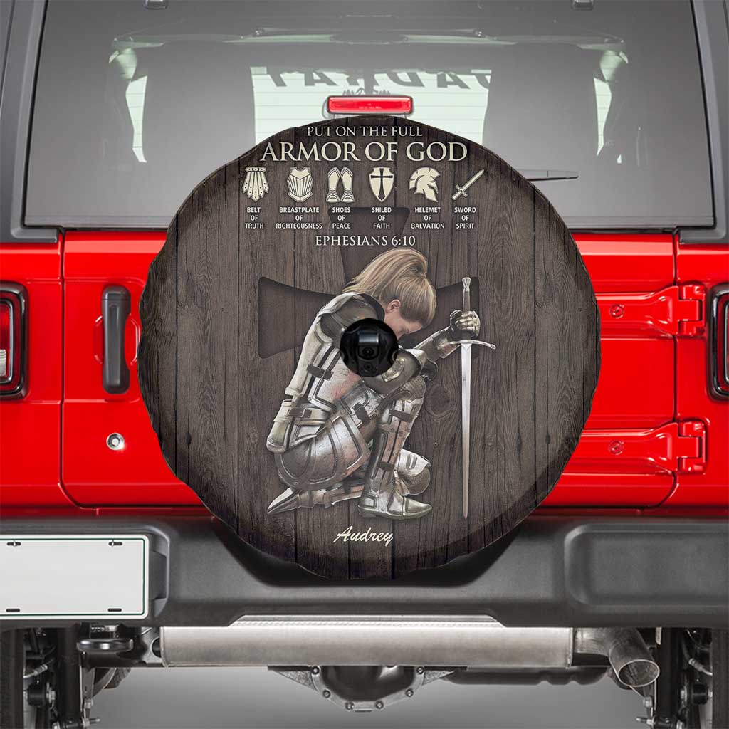 Personalized Armor of God Christian Wooden Style Spare Tire Cover Ephesians 6:10 Scripture Faith Gift for Women