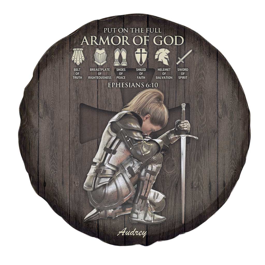 Personalized Armor of God Christian Wooden Style Spare Tire Cover Ephesians 6:10 Scripture Faith Gift for Women